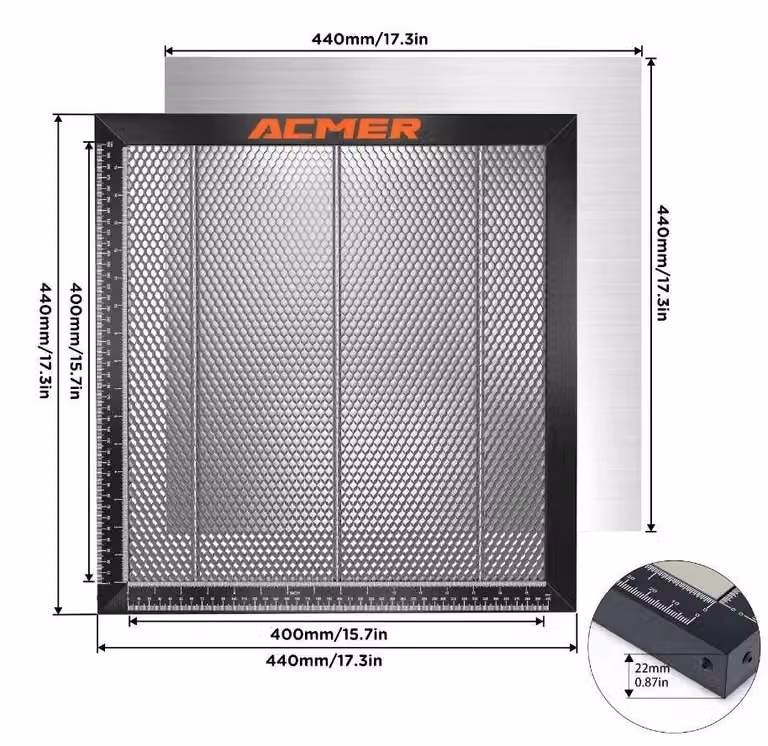 Piano di lavoro inciso al laser, struttura a nido d'ape, compatibilità versatile, 440X440 mm