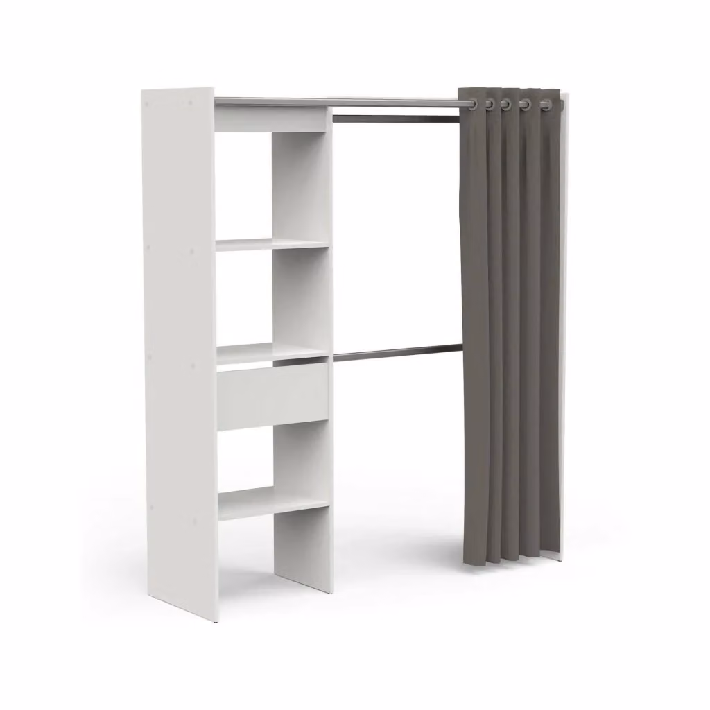 Armadio Serpentina DMORA per camera da letto, cabina armadio con cassetti interni, ripiani e appendiabiti, L: 167 cm, P: 50 cm, H: 192 cm, Bianco opaco – 2