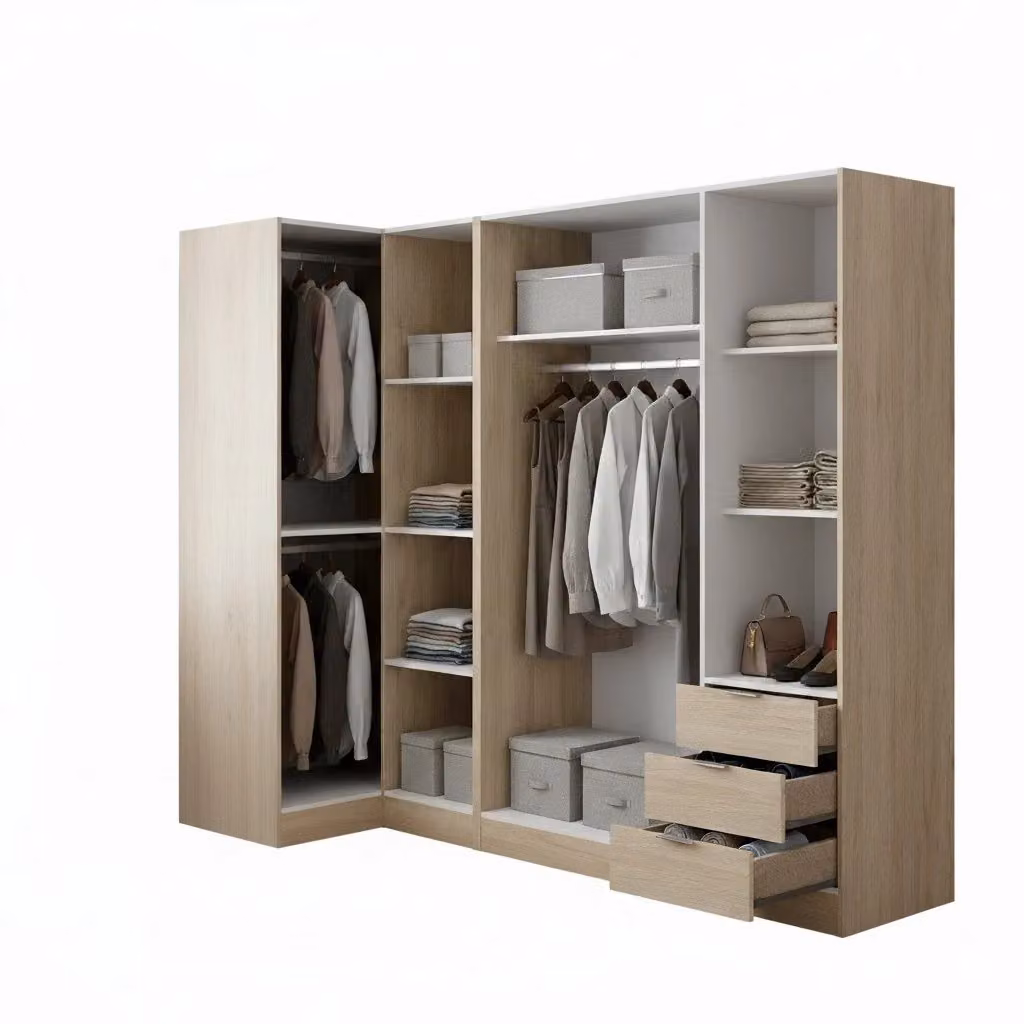 Guardaroba Atena DMORA, Armadio angolare per camera da letto con 5 ante battenti e cassetti integrati, Rovere, L: 214 cm, P: 90,5 cm, H: 184 cm – 2