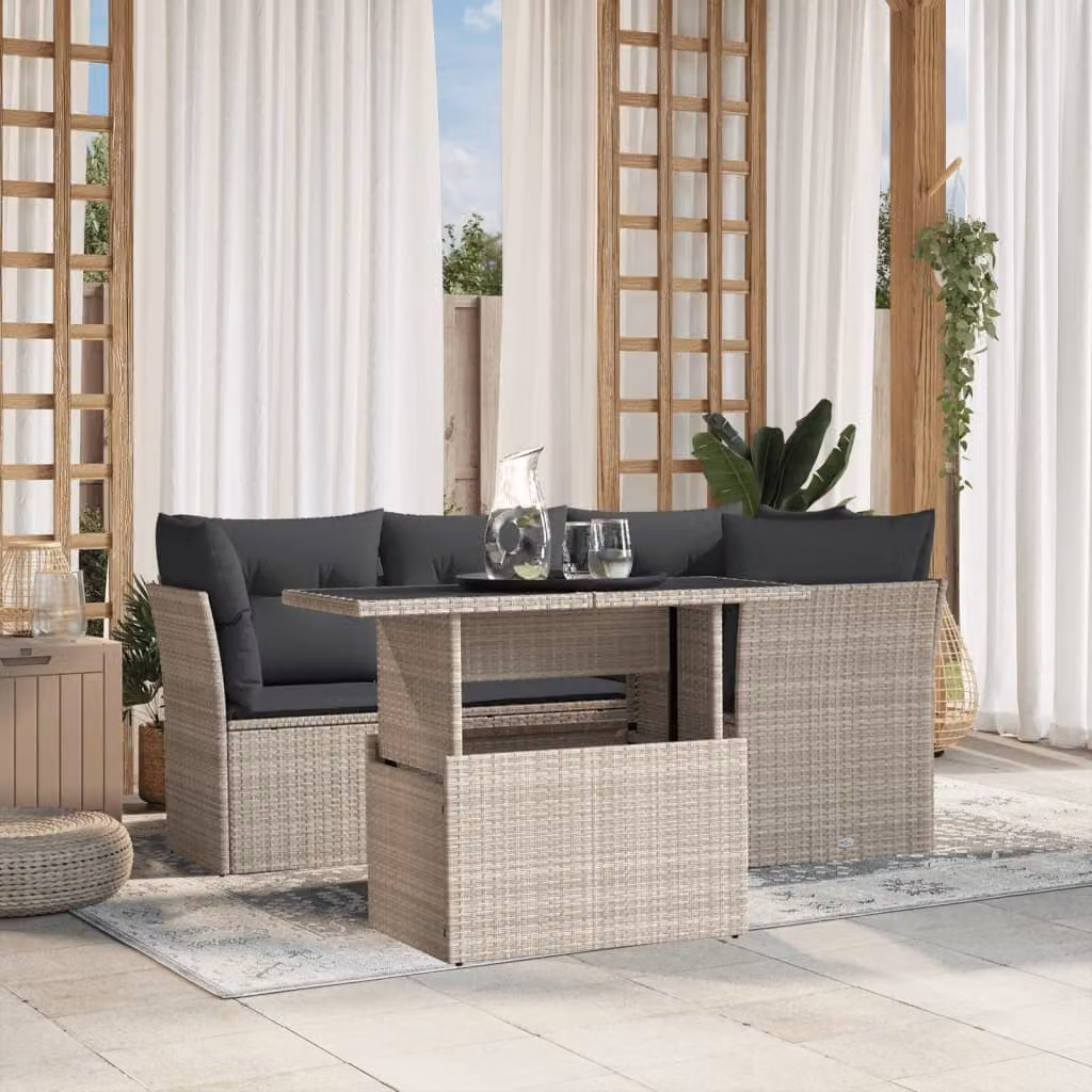 vidaXL Set Divano da Giardino a L con Tavolino in Polyrattan e Cuscini Antracite – 1