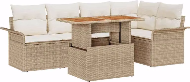 Set Divano da Giardino 6 pcs Beige Poly Rattan