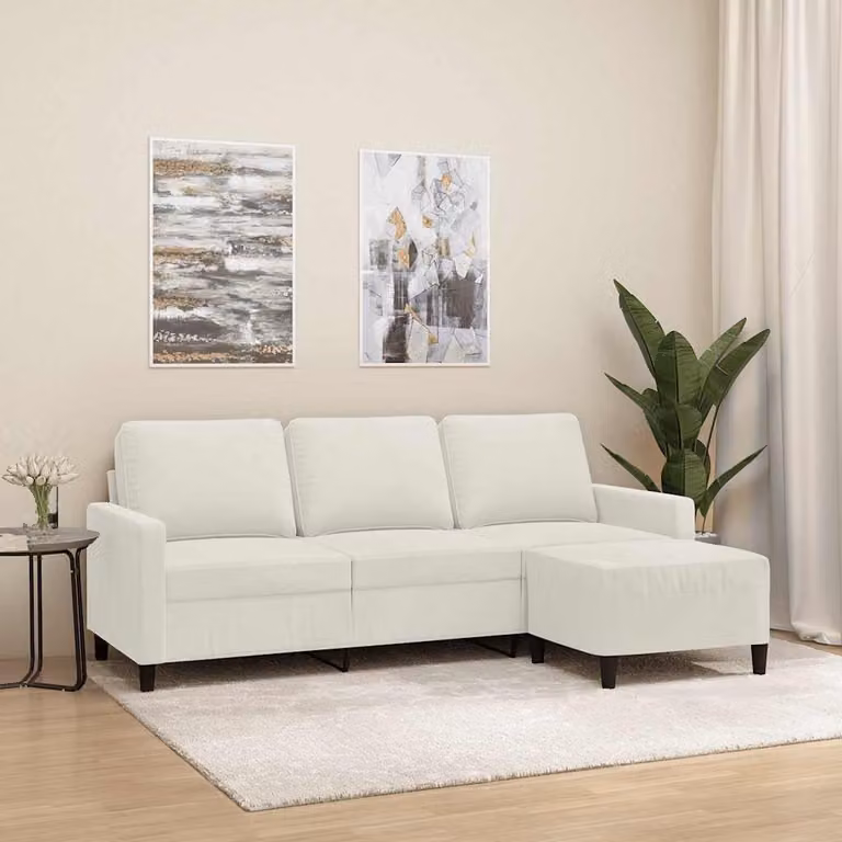 vidaXL Divano a 3 Posti con Poggiapiedi in Velluto Beige L: 198 cm, P: 80 cm, H: 77 cm