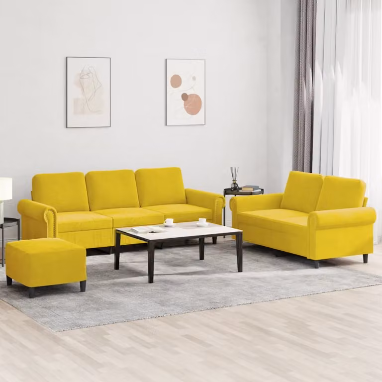 Maison Exclusive - Set divano 3 pezzi con cuscini in velluto giallo