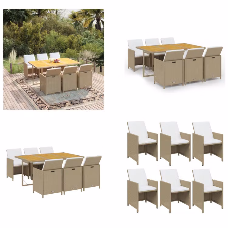 vidaXL set da pranzo da giardino 7 pezzi con cuscini in poly rattan beige - Set da pranzo da giardino - Set da pranzo da giardino - Set da pranzo in poly rattan - Set da pranzo da esterno