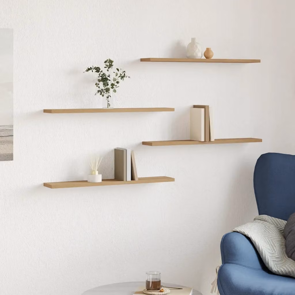 Set di 4 mensole da parete vidaXL in MDF color rovere marrone per soggiorno o ufficio, L 60 cm x P 20 cm x H 1,5 cm