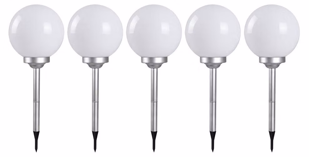 5 lampade a LED solari a innesto, a forma di sfera, 30 cm, SOLAR