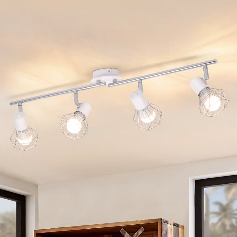 ZMH Faretto da soffitto bianco a 4 luci, E14, stile vintage, orientabile a 350°, paralume in metallo, faretto da parete angolare per soggiorno, corridoio e camera da letto