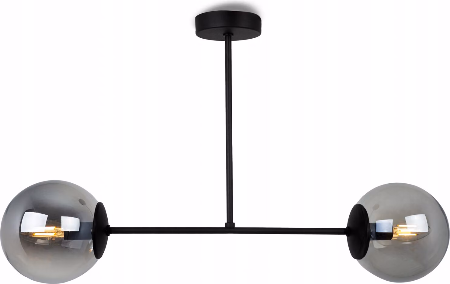 Light-Home Tuluza - Lampada a sospensione in metallo e vetro - E27 - 2 lampadine - Vetro grafite - Nero e cromo