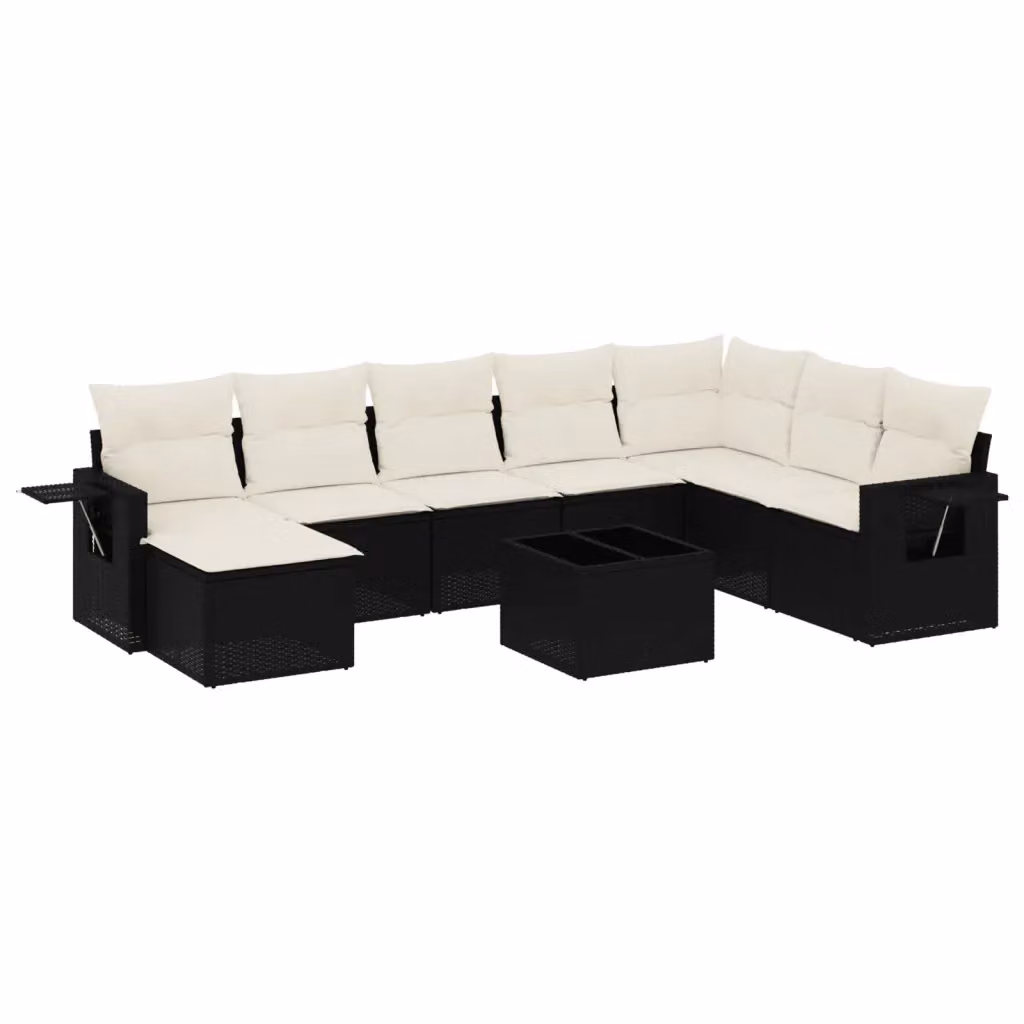 vidaXL Set Divani da Giardino a L 9 pz con Cuscini e Tavolino, Polyrattan e Acciaio Nero – 2