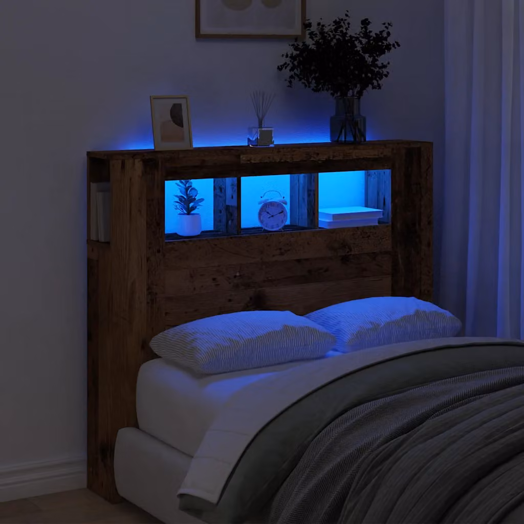 Testiera per letto con LED e porta USB vidaXL in legno marrone, L 120 x P 18,5 x H 103,5 cm