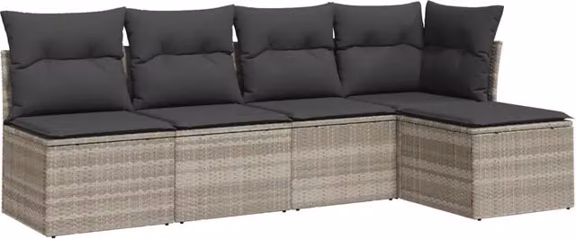 Set Divano da Giardino 5pz | Set Salotto da Giardino con Cuscini Grigio Chiaro Polyrattan