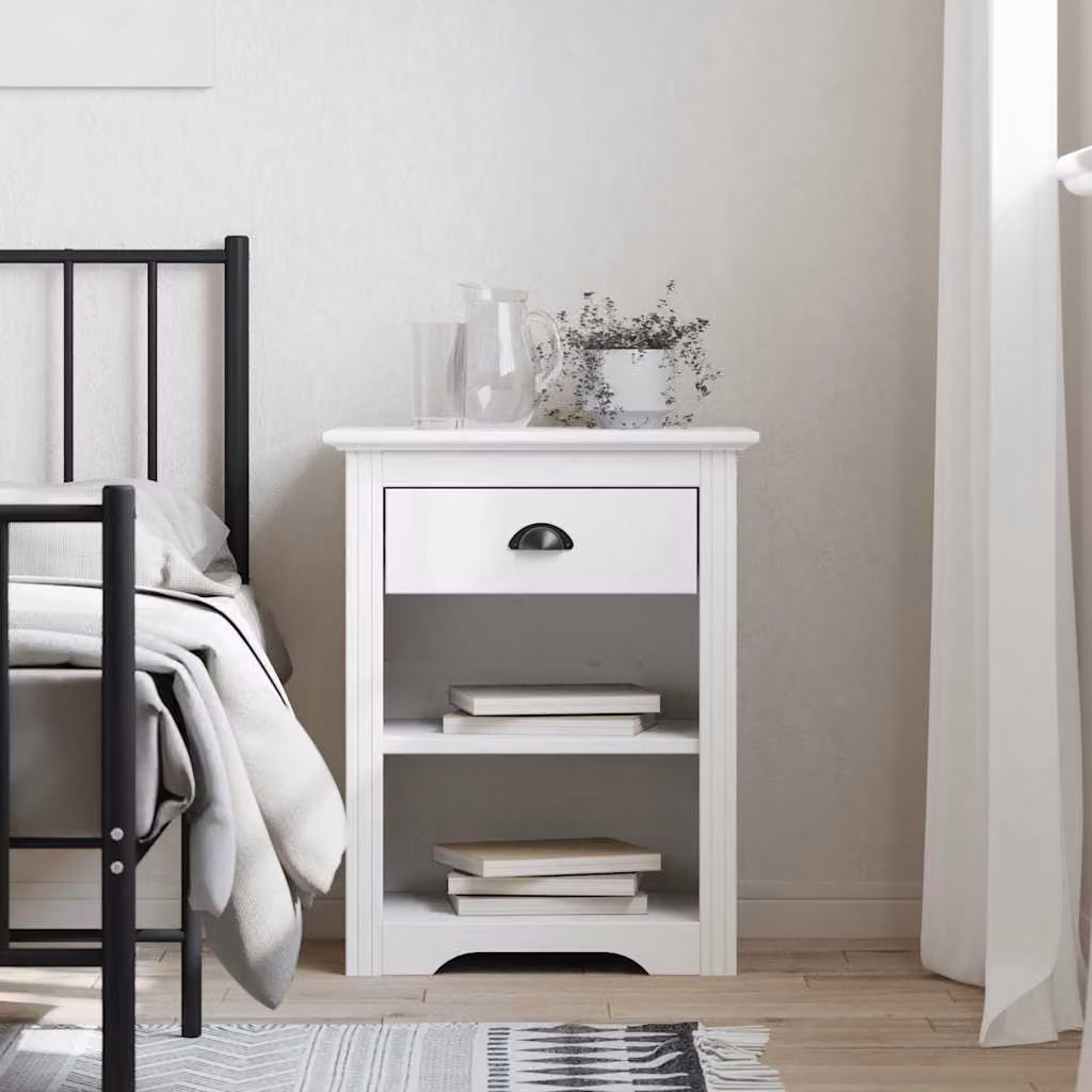 Comodino BODO vidaXL in legno massello di pino bianco L: 53 cm, P: 38,5 cm, H: 67 cm