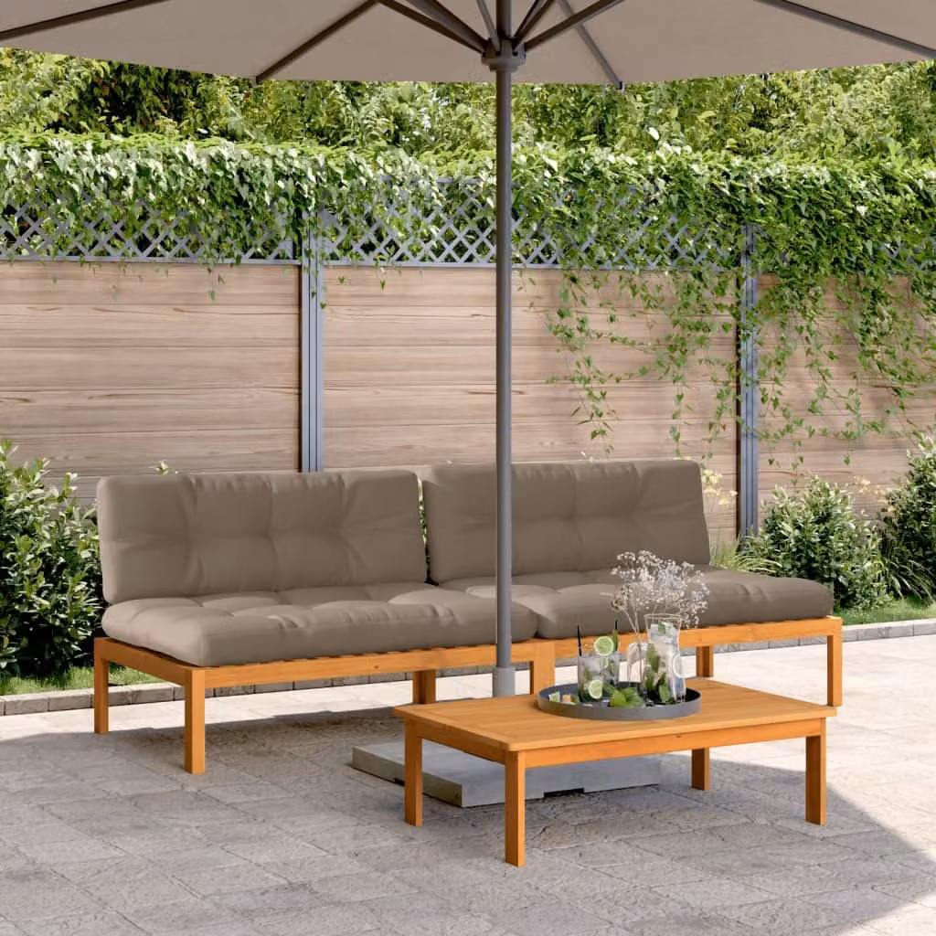 Set di 2 divani centrali da giardino vidaXL in legno massello di acacia con cuscini beige e marroni