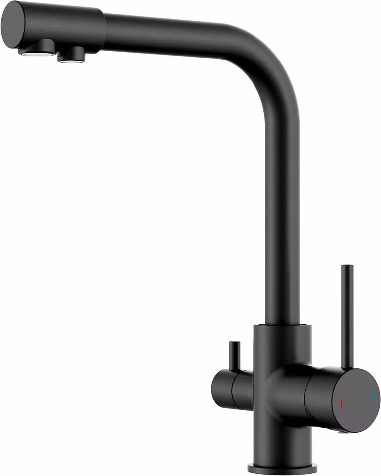 Rubinetto da cucina a tre vie, ad alta pressione, con erogatore per acqua potabile, girevole a 360°, colore nero, per la cucina
