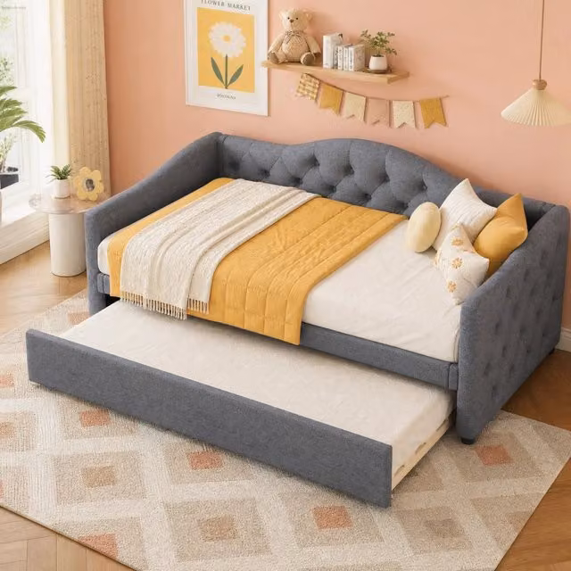 Letto Mivray con letto estraibile grigio in tessuto e MDF, L/P/H: 90 x 200 x 211 cm