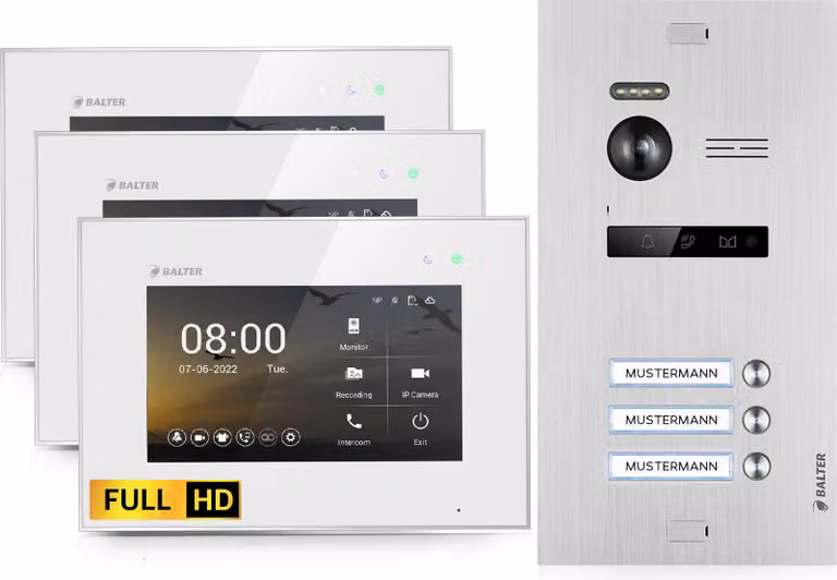 Videocitofono HD per casa trifamiliare, 3x monitor, Balter EVO HD