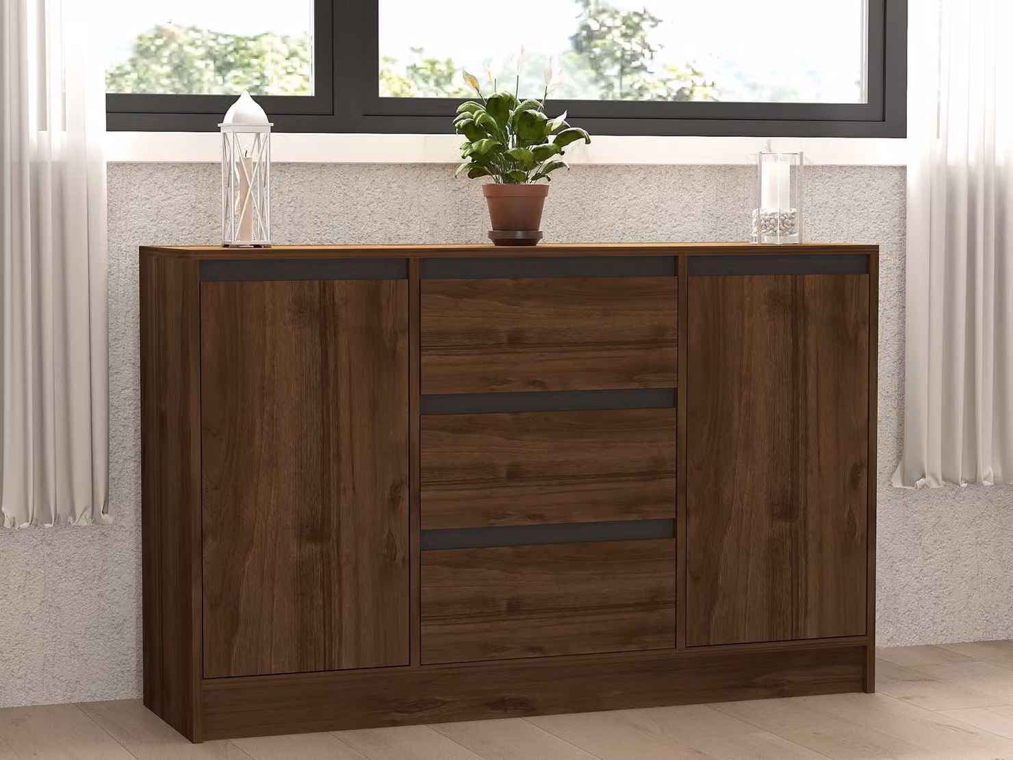 Skye Decor, Onat - Noce, Antracite, Consolle, 100 % PANNELLI DI PARTICELLE RIVESTITI IN MELAMMINA, Noce, 140 x 40 x 90 cm