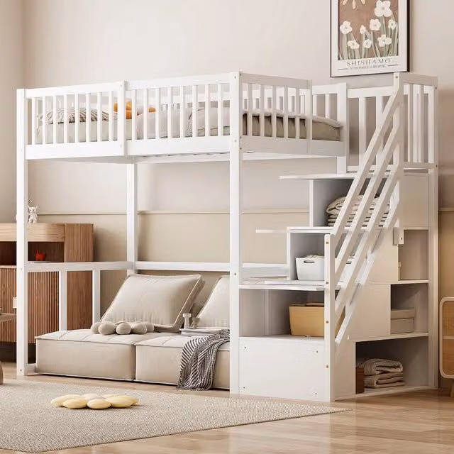 Letto a soppalco 90x200 ¨C Minimal ¨C Bianco in legno di pino massello