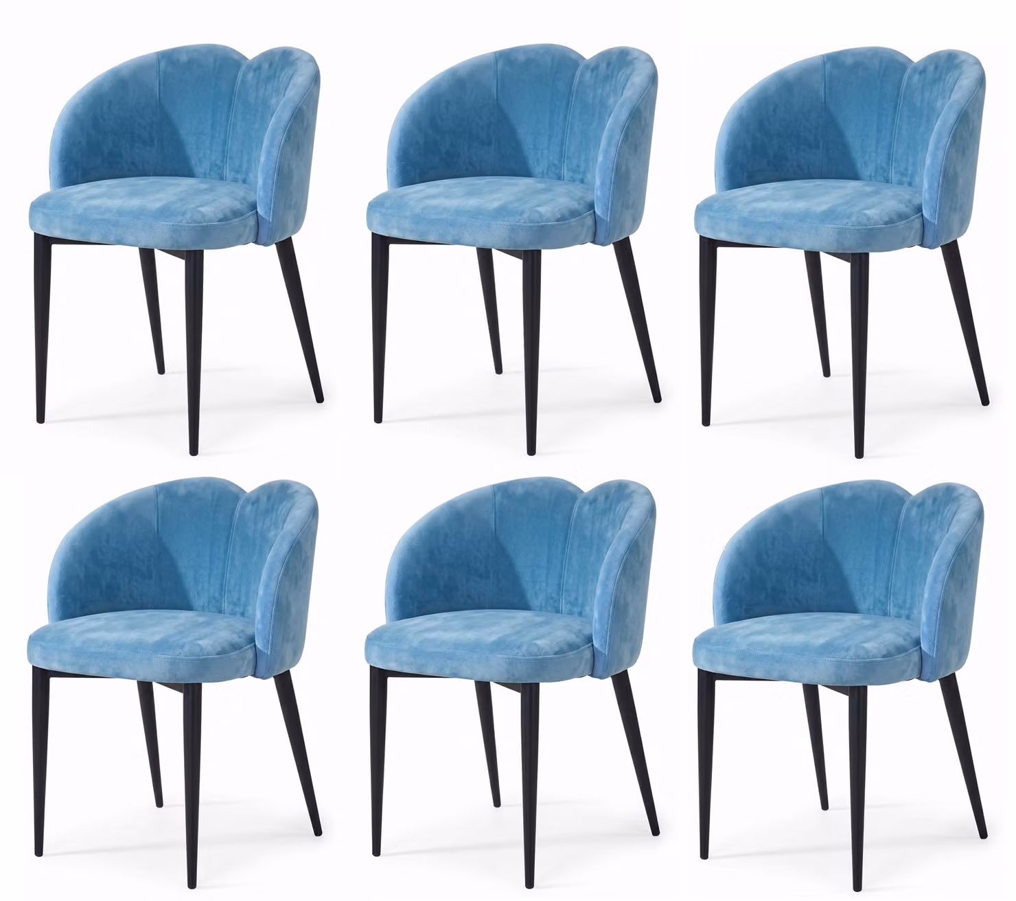 Eleganti sedie da pranzo, set da 6, colore blu cielo, tessuto finemente lavorato
