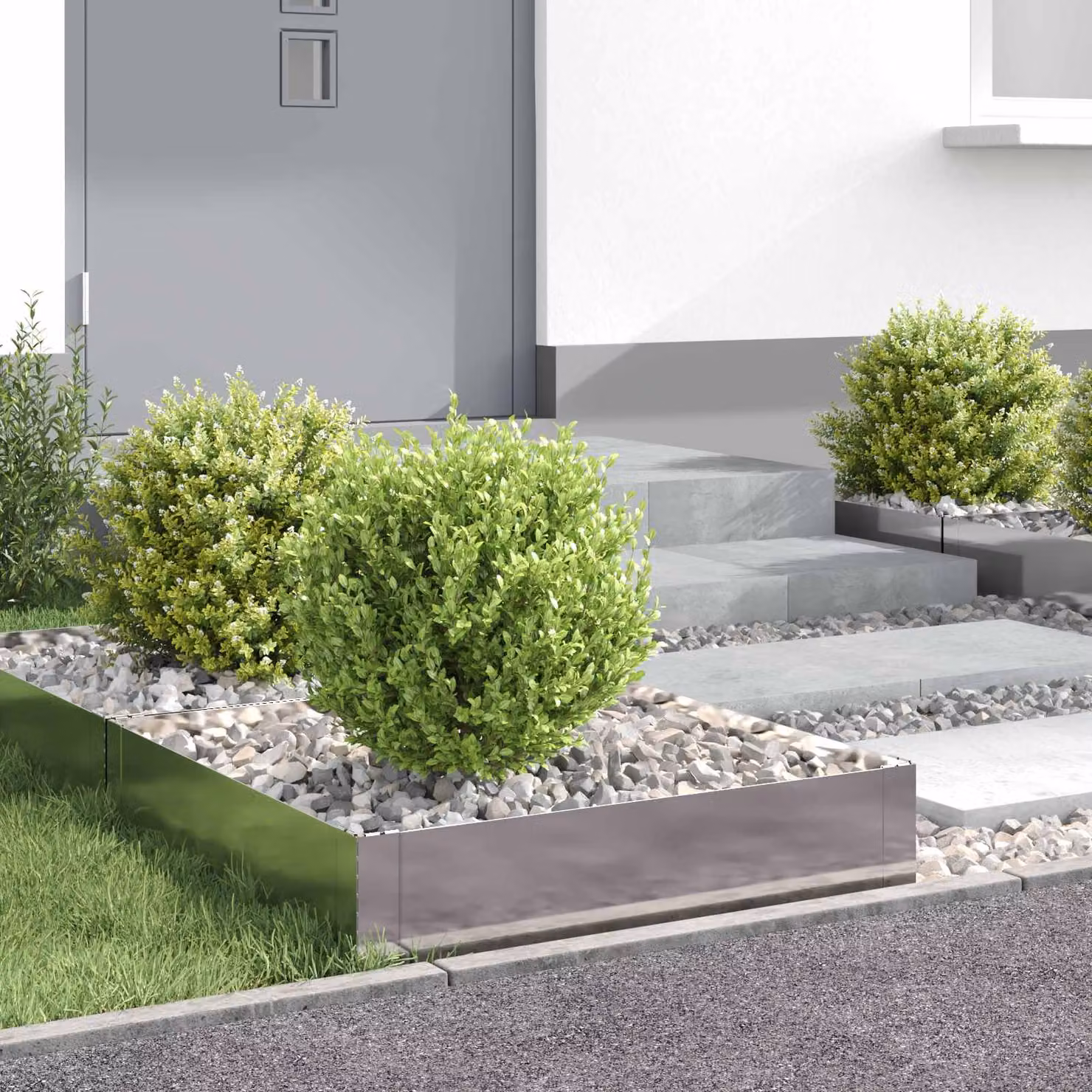 Set di 4 bordure per prato vidaXL in acciaio color argento, L/P/H: 60 x 60 x 20 cm