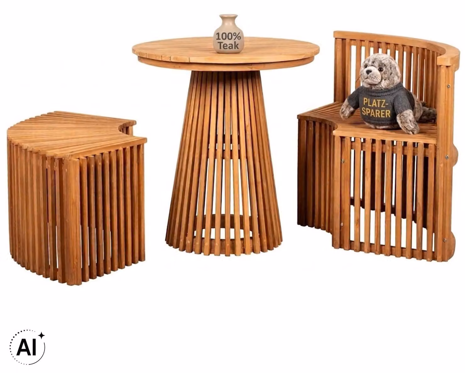 Set da giardino in teak Henfield, 3 pezzi, con tavolo rotondo e 2 panche in legno massello