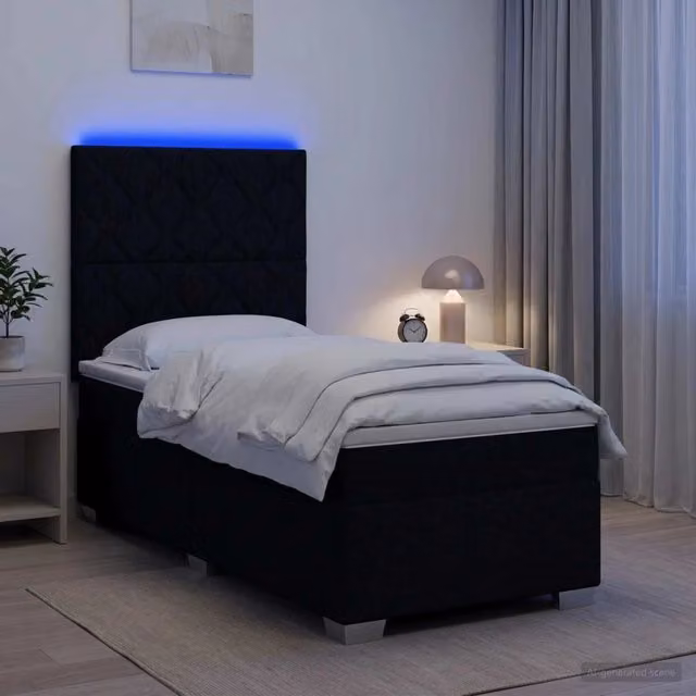 Letto box spring vidaXL con materasso a molle insacchettate e base sollevabile, colore nero, L/P: 190 x 90 cm – 1