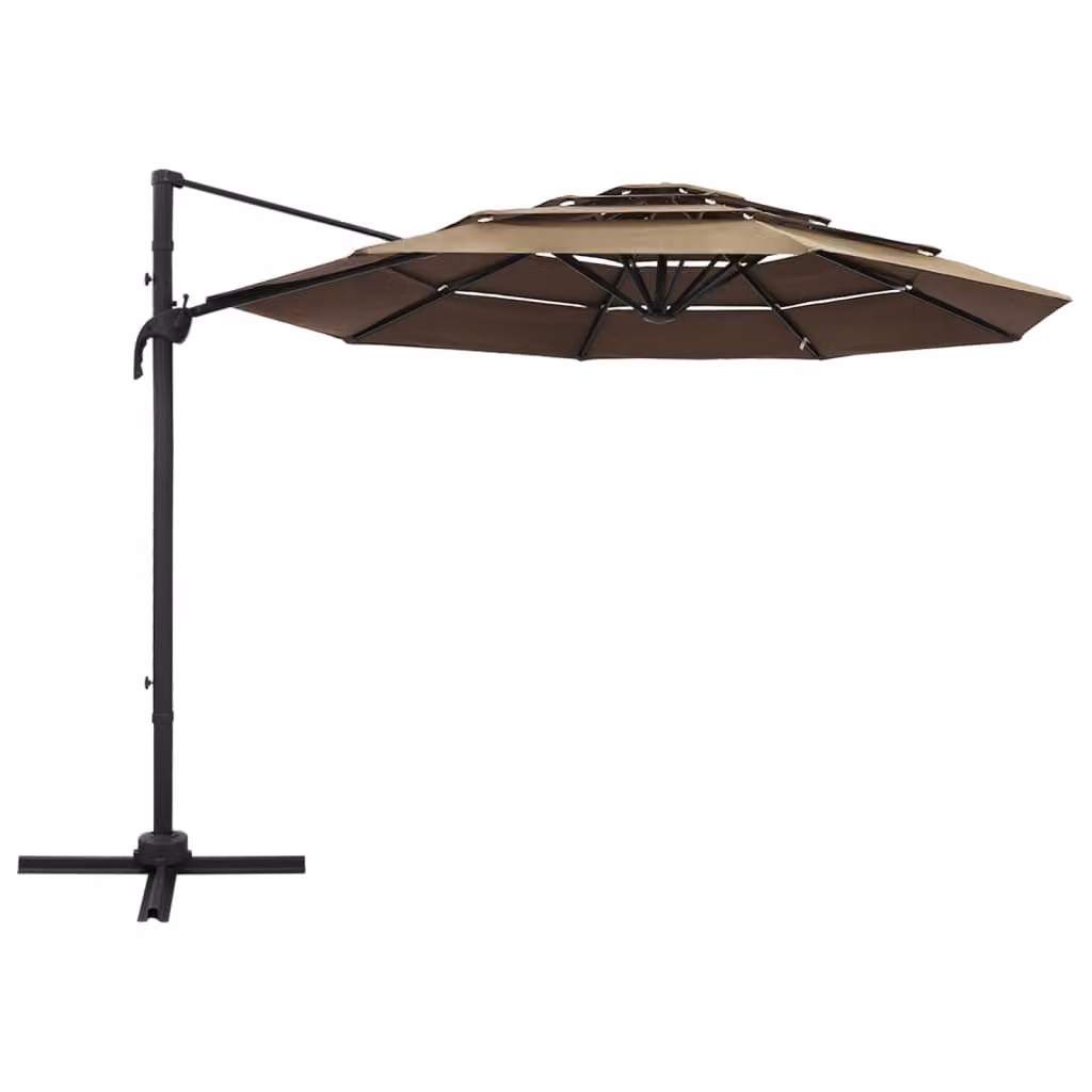 vidaXL Ombrellone con palo in alluminio a 4 strati Taupe 3x3 m