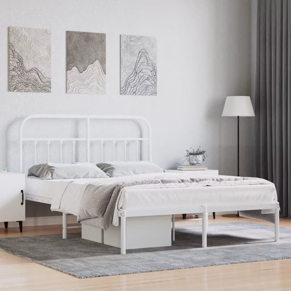 vidaXL Struttura letto con testata in metallo bianco 135x190 cm - Struttura letto - Cornici letto - Struttura letto - Letto