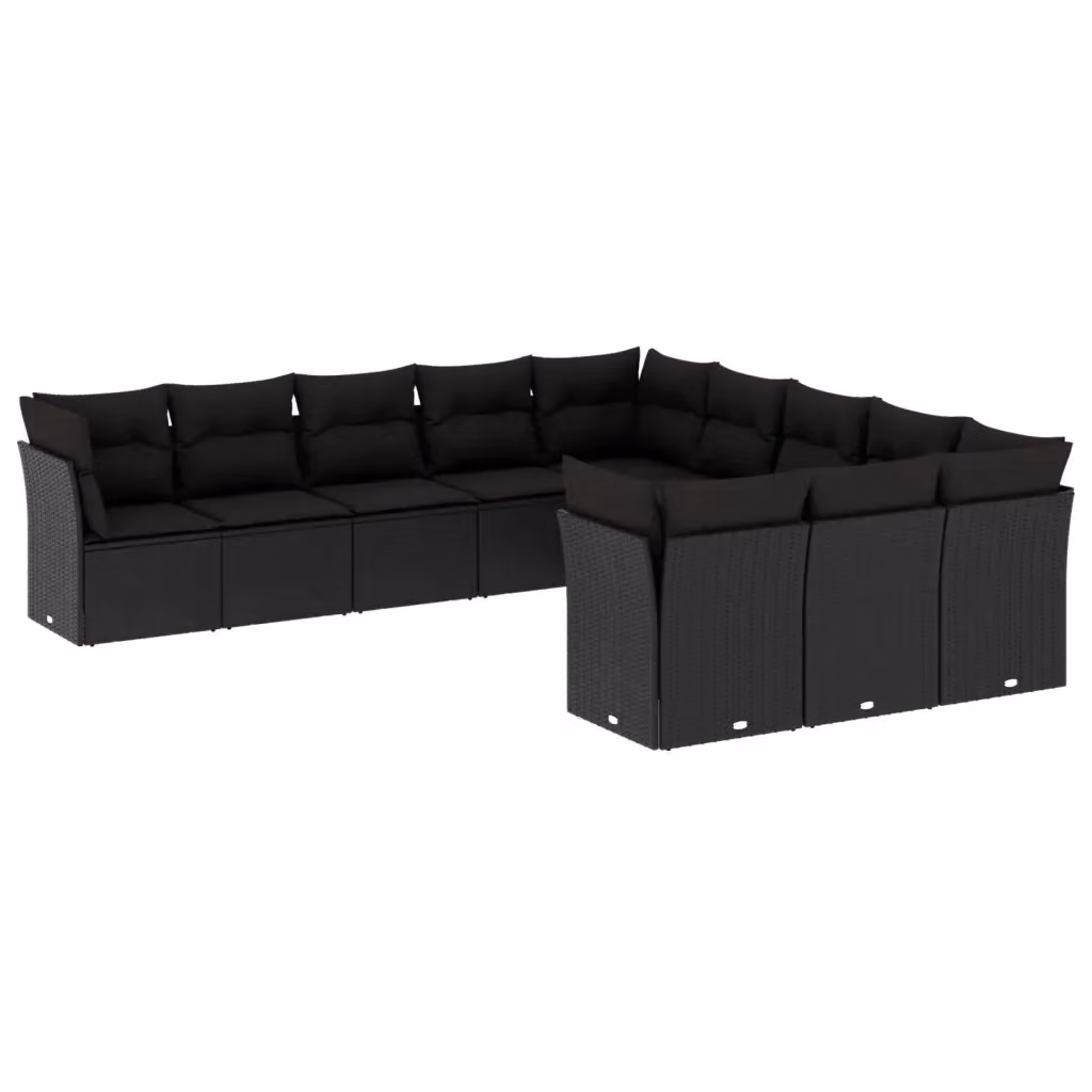 vidaXL Set Divani da Giardino a L 11 pz in Polyrattan Nero con Cuscini e Struttura in Acciaio – 2