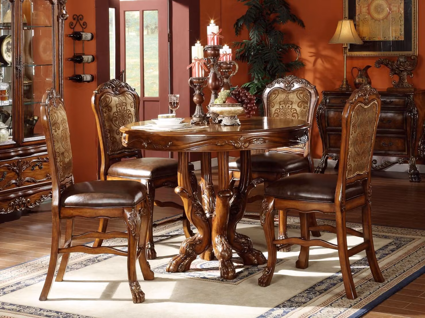 Set 4x Stuhl Echtes Holz Polster Sitz Esszimmer Garnitur Esszimmer Stühle Barock