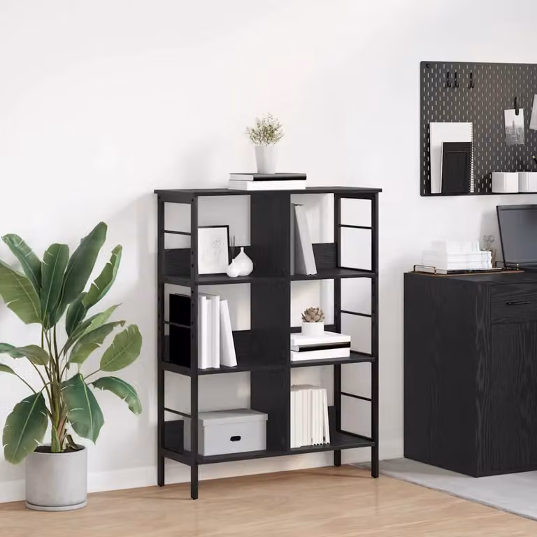 Libreria industrial vidaXL a 6 livelli in legno e metallo nero L 82 cm x P 32 cm x H 112 cm