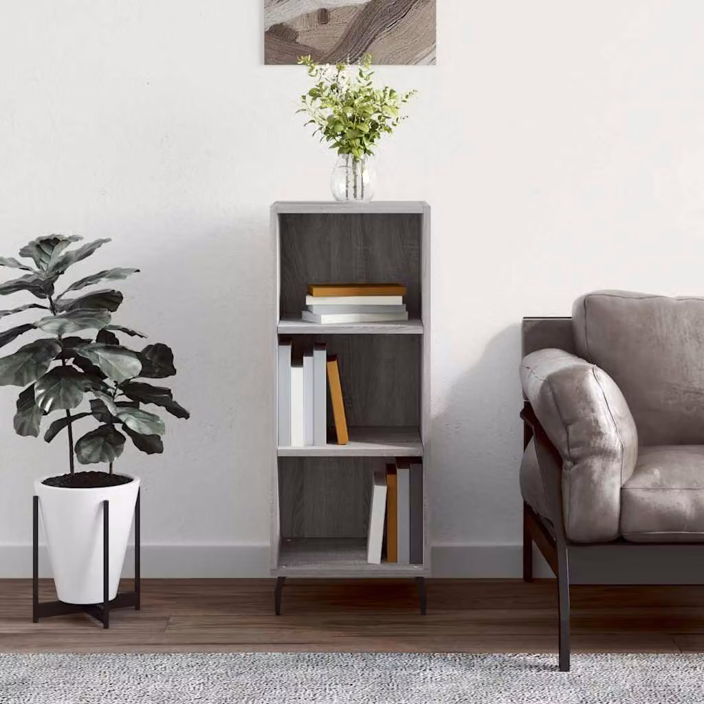 Credenza da parete vidaXL in legno e metallo, Grigio, L: 34,5 cm, P: 32,5 cm, H: 90 cm