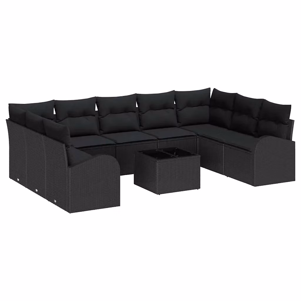 Set Divano da Giardino vidaXL 10 Pezzi in Polyrattan Nero con Cuscini e Tavolino – 2