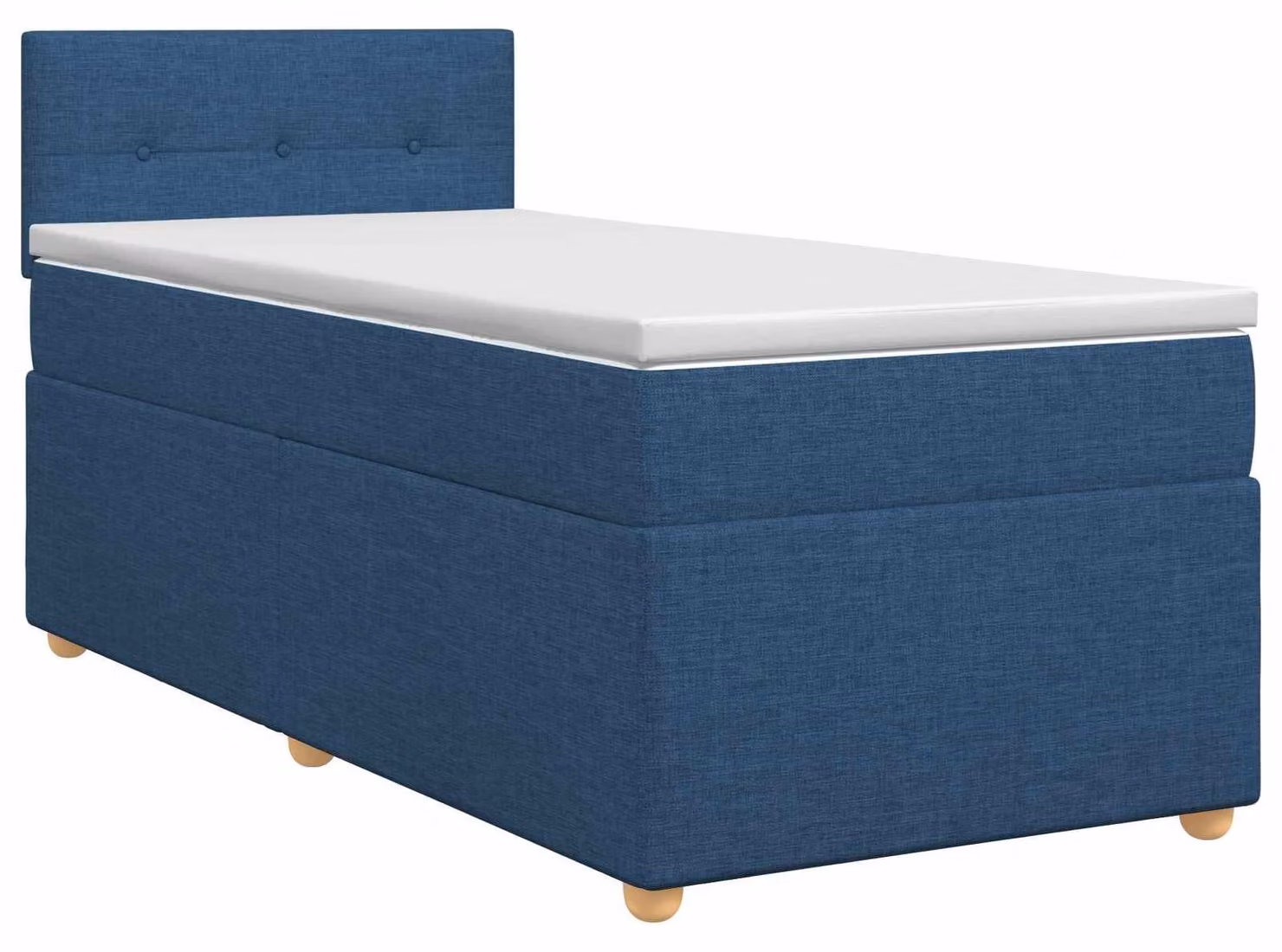 Letto a molle insacchettate con materasso e testata in tessuto blu 90 x 200 cm