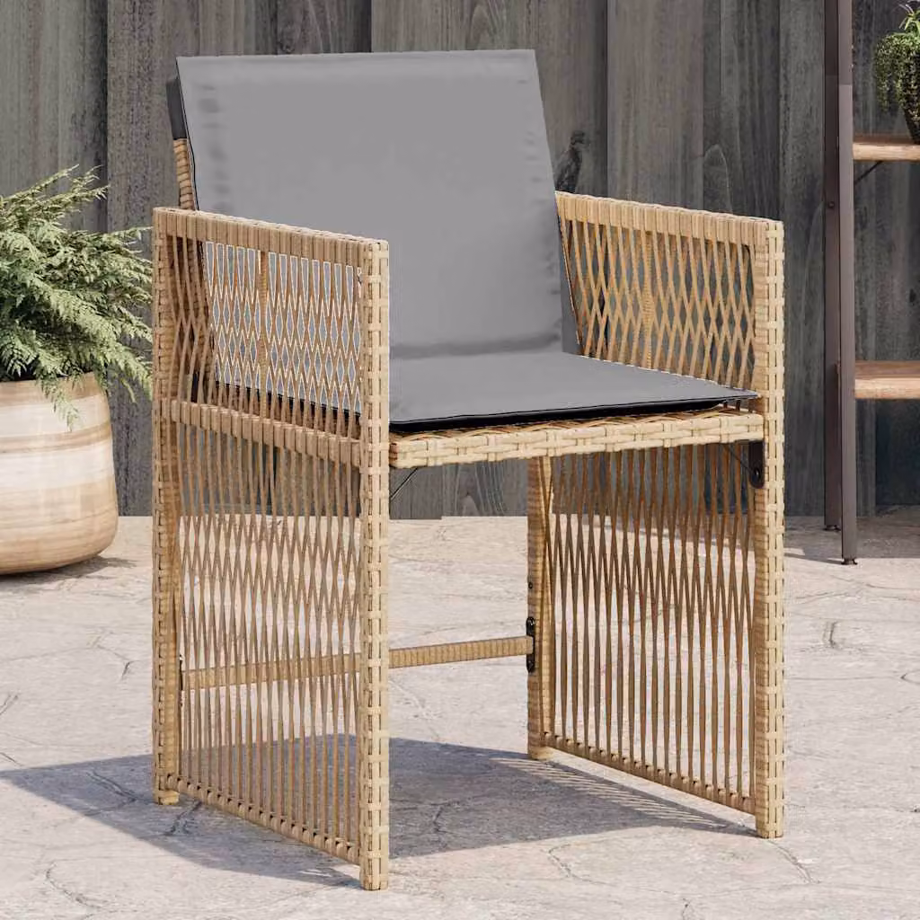Set di 4 sedie da giardino vidaXL in polyrattan con cuscini beige e grigio e braccioli