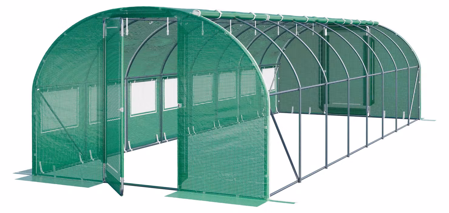 Serra Tunnel TOOLPORT con porta a battente, 3x8m telo in PE 180g/m² verde trasparente