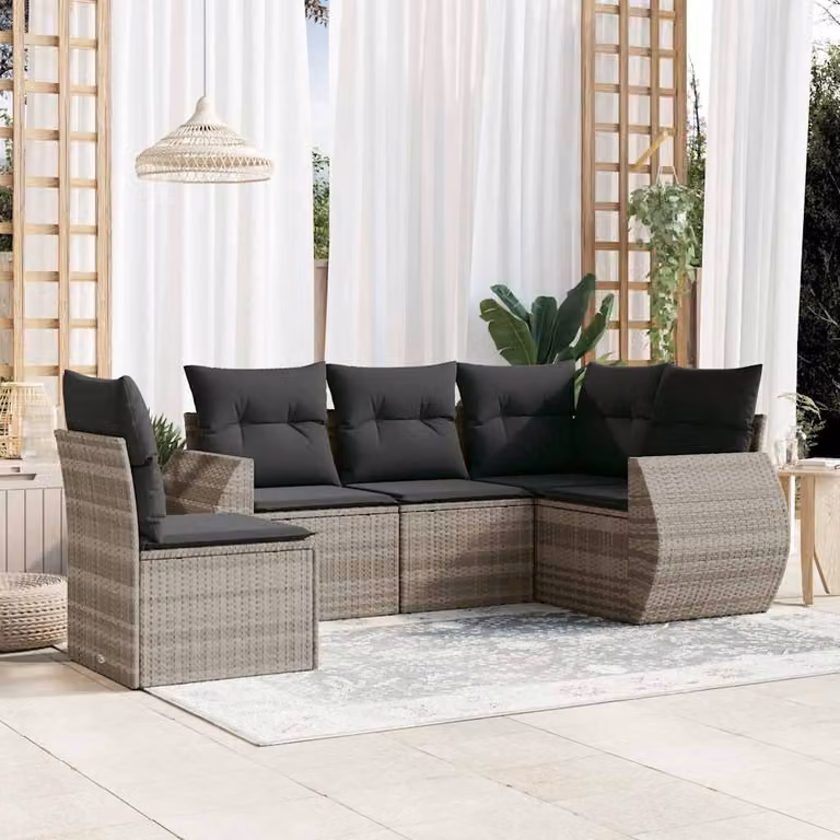 vidaXL Set Divano da Giardino a L 5pz in Polyrattan con Cuscini Grigio Chiaro