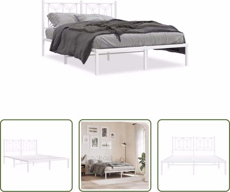 The Living Store Struttura letto con testiera in metallo bianco 135x190 cm