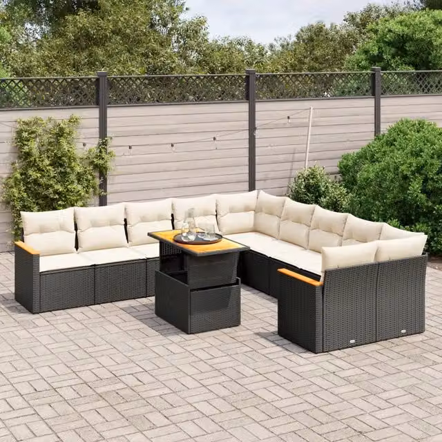 Set di divani da giardino moderno VIDAXL in polyrattan nero con 11 pezzi e cuscini inclusi – 1