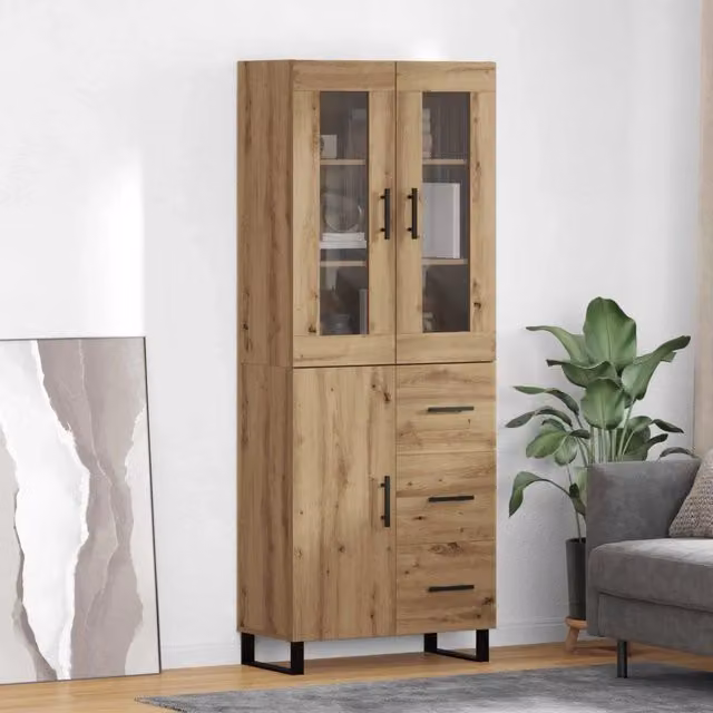 Credenza 2 pz-Set di 2 Buffet-Armadio da cucina Rovere artigianale Legno Stratificato e Vetro 745387