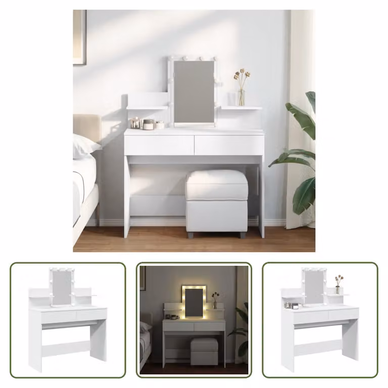 The Living Store Comodino con illuminazione LED Bianco 100x40x130 cm