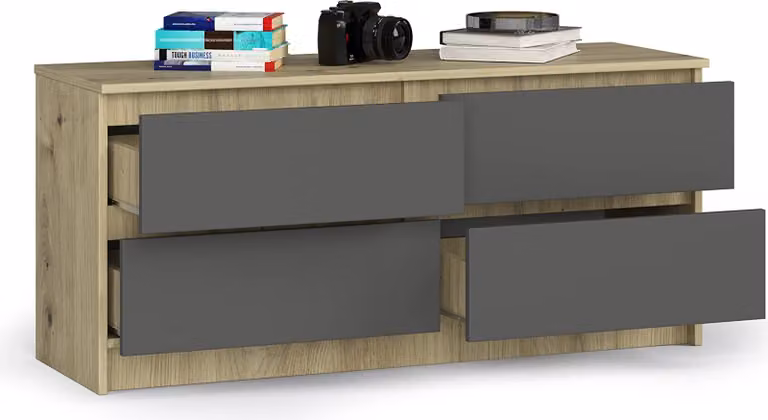 BDW Cassettiera, 4 cassetti, molto spazio, armadio, Sonoma Artisan - grigio