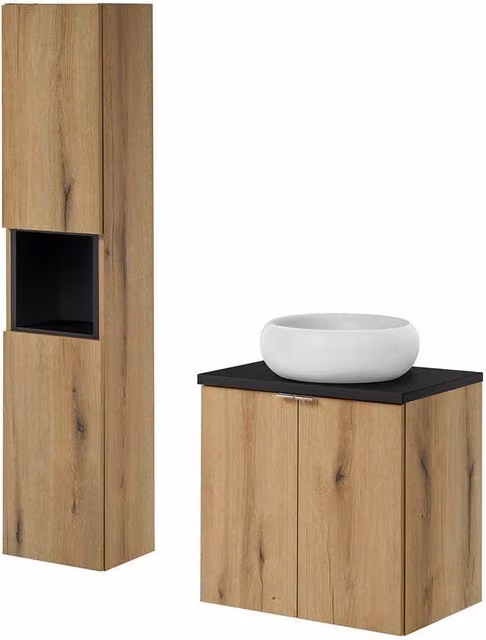 Set mobili da bagno contenitore 60 x 57 x 39 cm effetto rovere nero 03_0009429