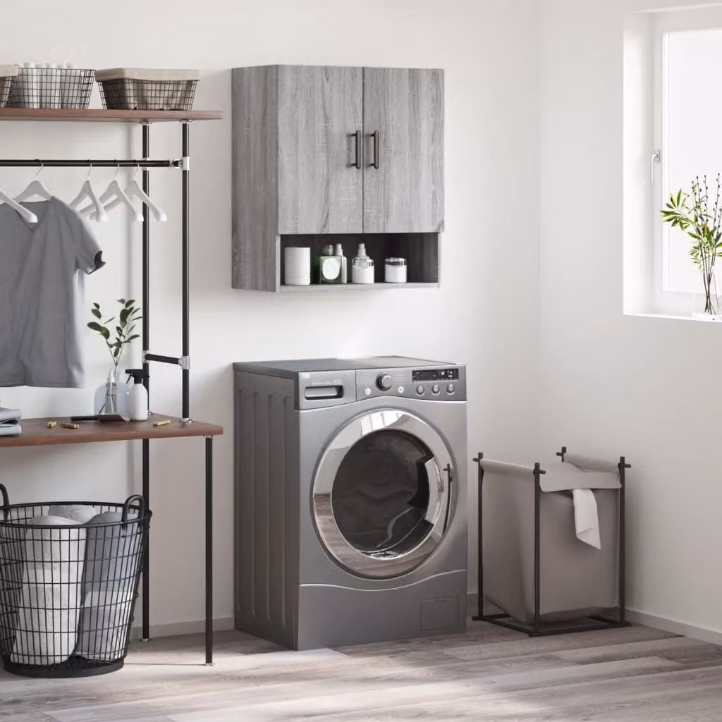 Armadietto a muro vidaXL moderno in legno grigio con ripiani interni L: 60 cm, P: 31 cm, H: 70 cm