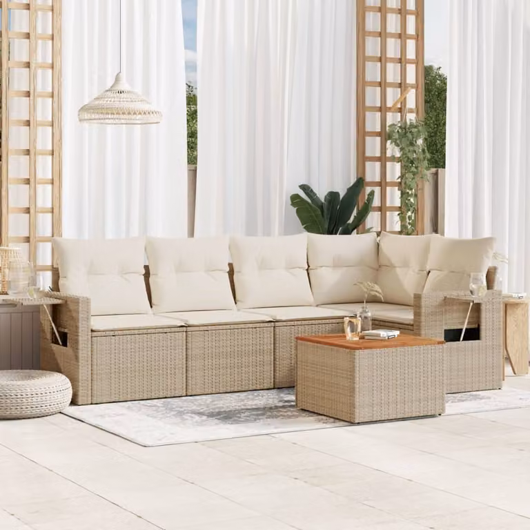 Maison Exclusive - Set Divano da Giardino 6 pz con Cuscini Beige in Polyrattan