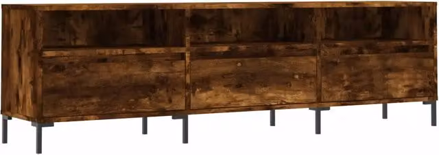 Mobile porta TV moderno HELLOSHOP26 in legno composito e metallo, finitura opaca effetto rovere affumicato marrone, L: 150 cm, P: 30 cm, H: 44,5 cm – 1