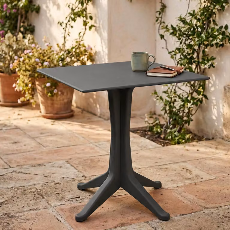 Dmora Tavolo da Esterno Agostini 70x70x72h cm Nero Antracite, 6 Posti Impermeabile, Idrorepellente, Lavabile  Italy