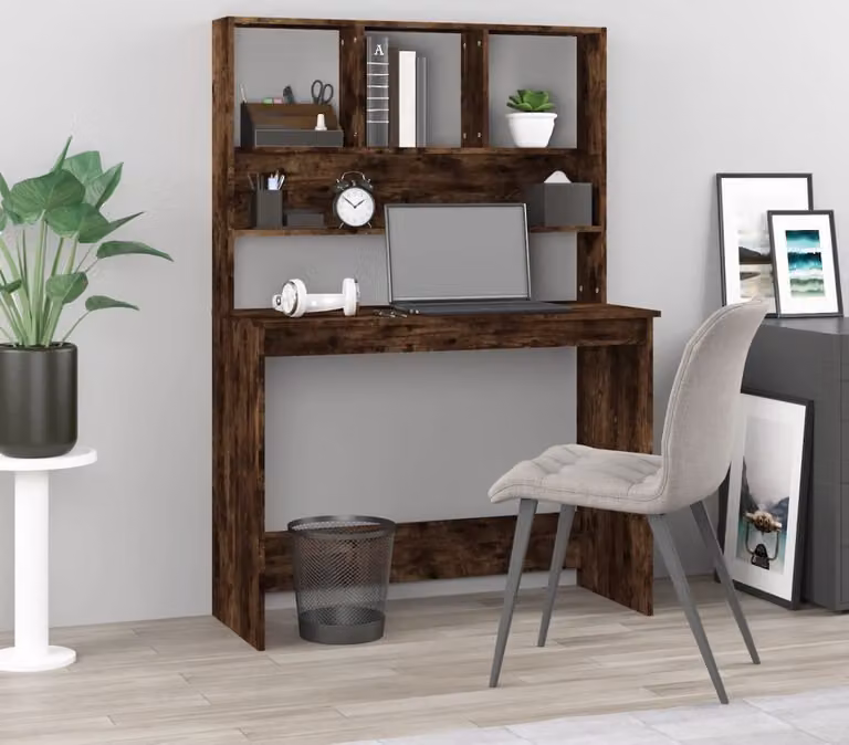 The Living Store Scrivania con ripiano in rovere fumé 102x45x148 cm Materiale in legno