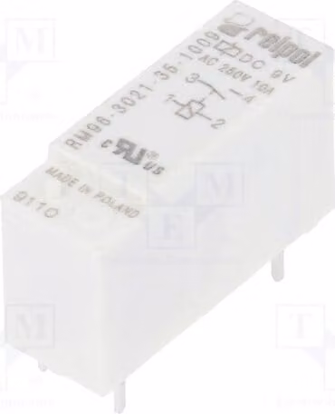 1 relè: elettromagnetico, 8A/250VAC, bobina: 9VDC, modello RM96-3021-35-1009, per applicazioni elettriche