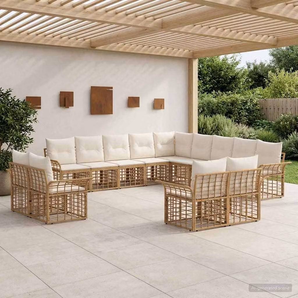 Set di divani da esterno vidaXL a forma di U con cuscini, struttura in metallo e rattan, colori beige, marrone e bianco